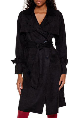 Faux Suede Trench Coat