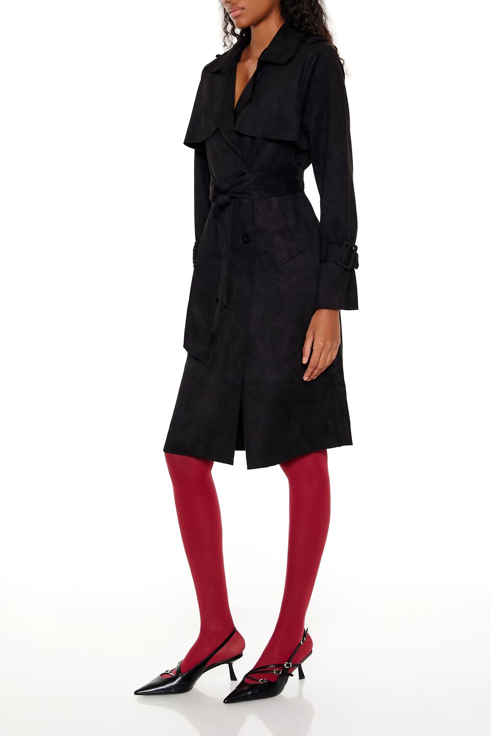  Forever 21 Faux Suede Trench Coat - black-swatch - Bonton