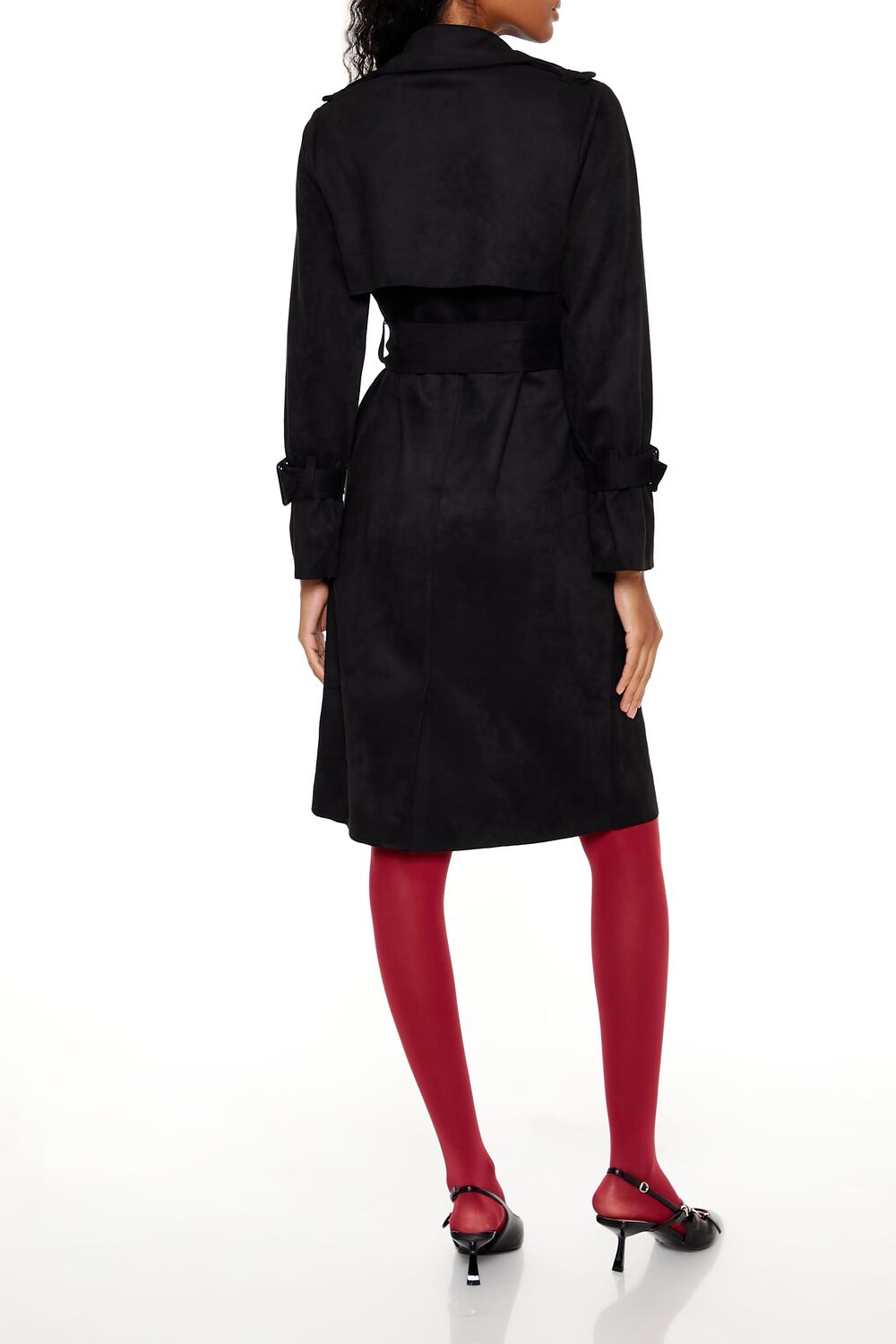  Forever 21 Faux Suede Trench Coat - black-swatch - Bonton