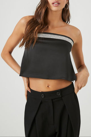 Rhinestone Strapless Crop Top