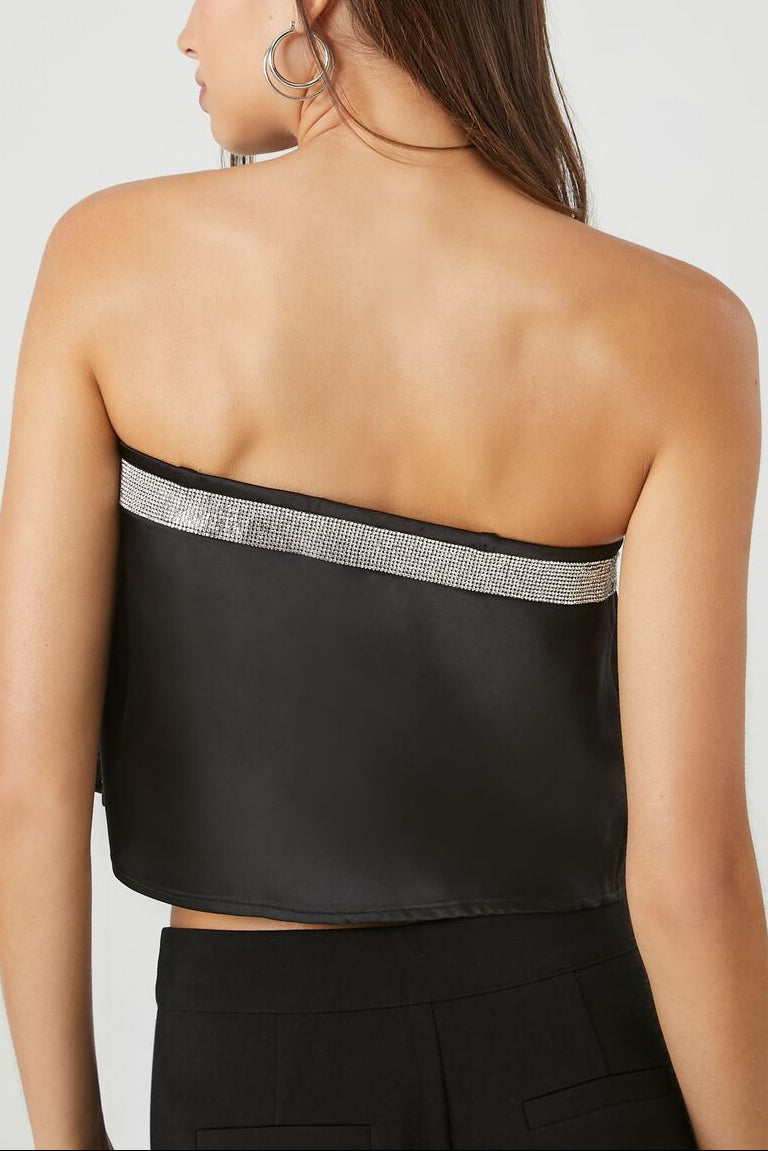  Forever 21 Rhinestone Strapless Crop Top - black - Bonton