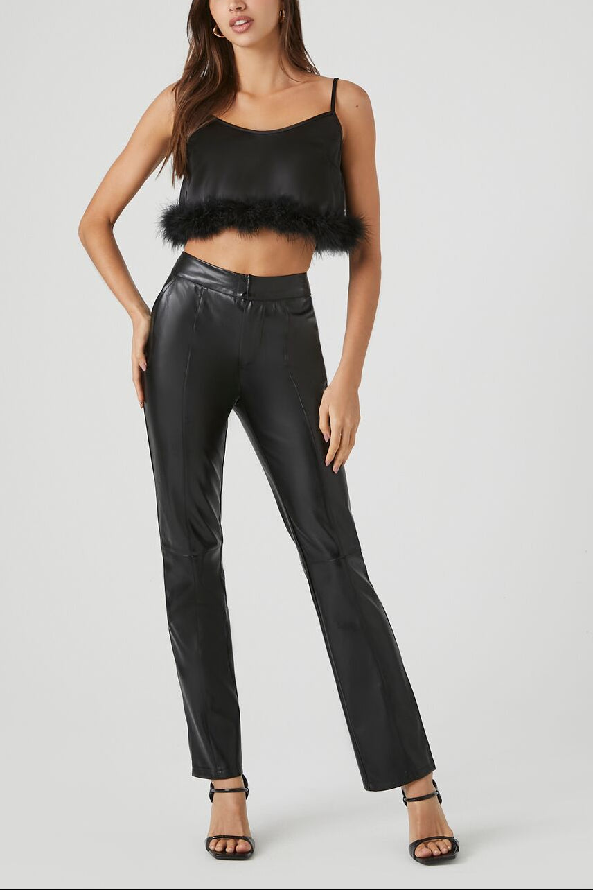  Forever 21 Fur-Trim Cropped Cami - black - Bonton