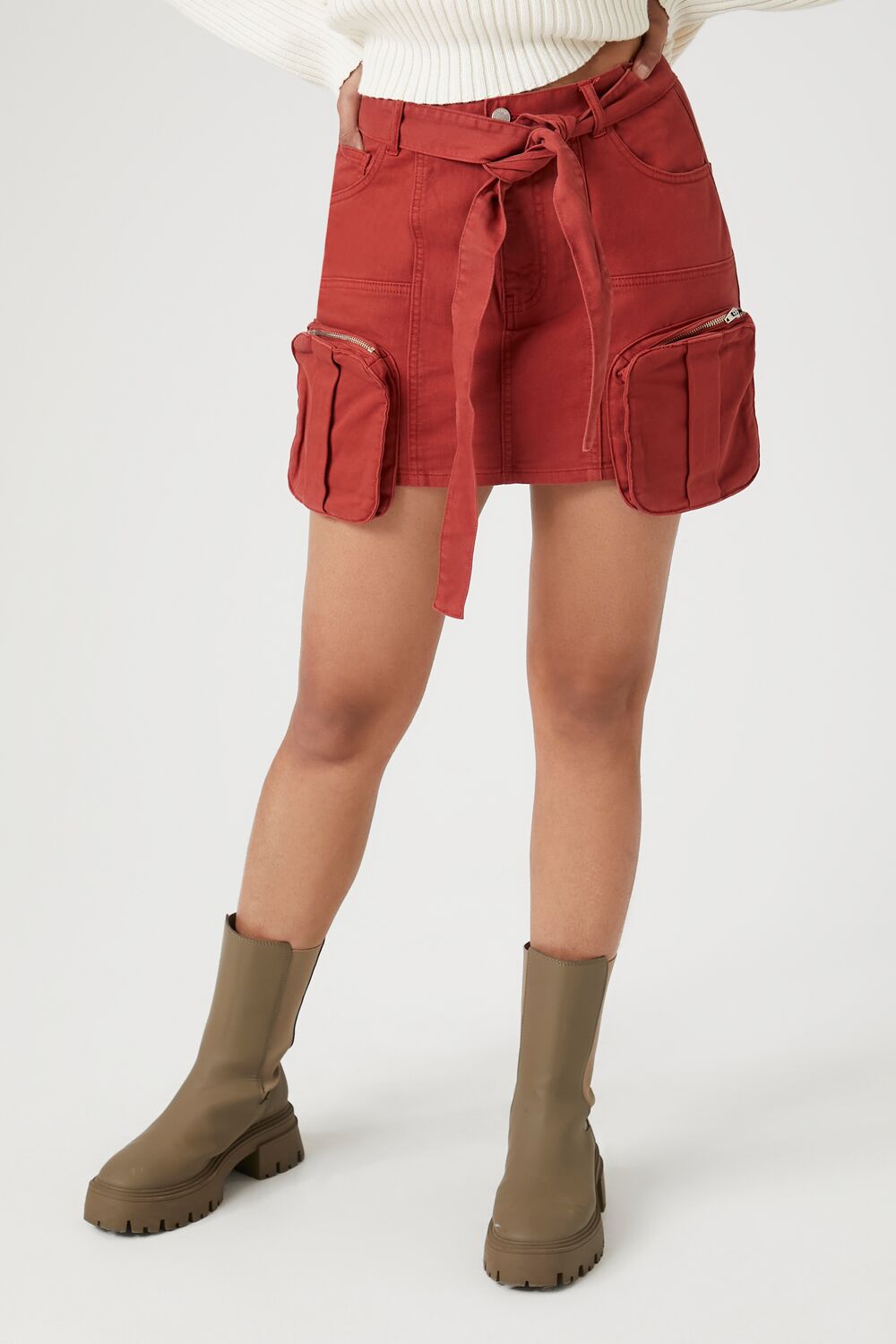 Forever 21 Twill Utility Cargo Mini Skirt - brick - Bonton