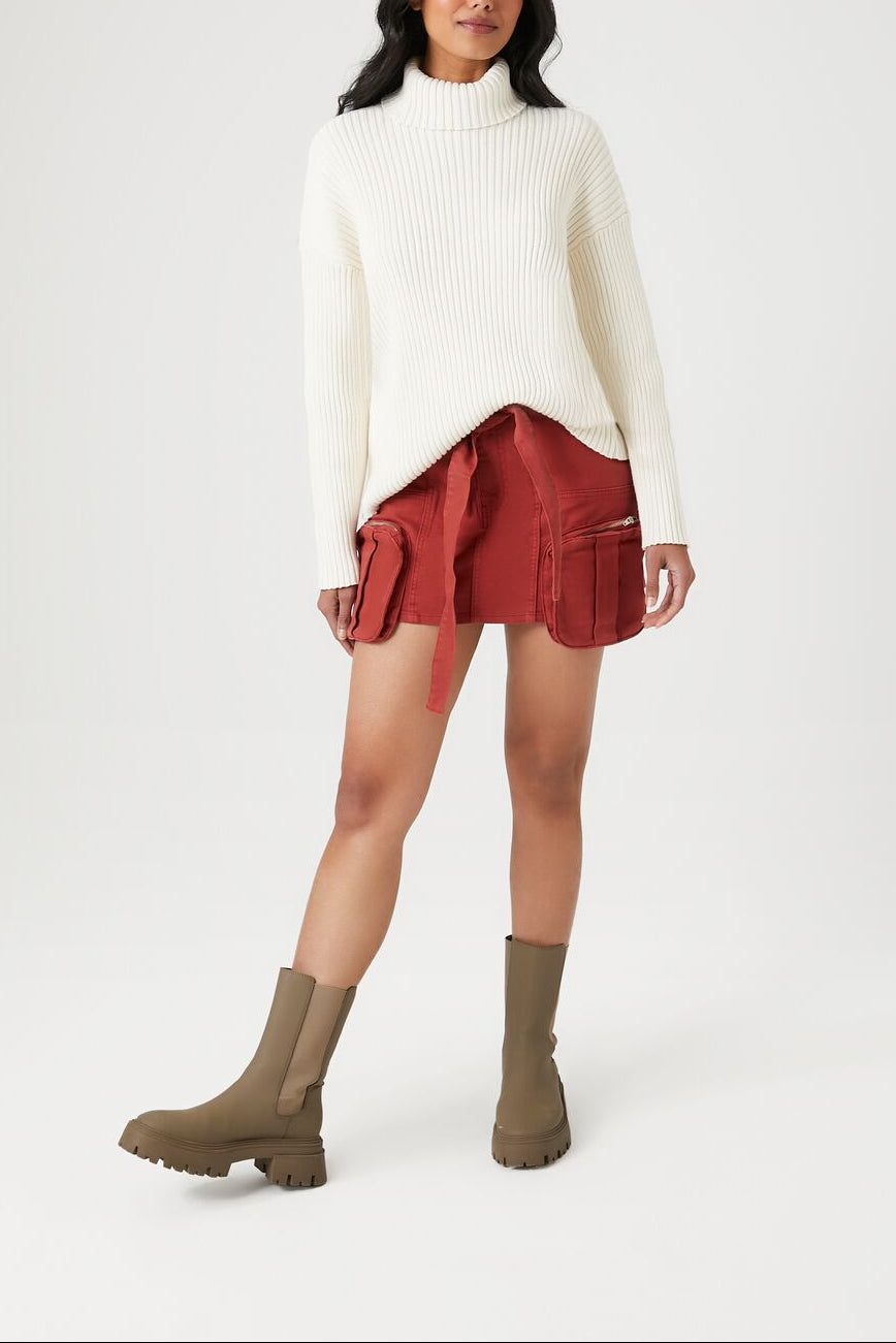  Forever 21 Twill Utility Cargo Mini Skirt - brick - Bonton