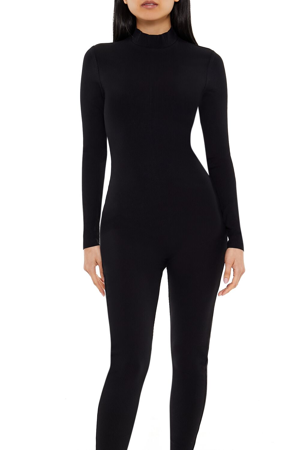  Forever 21 Fitted Mock Neck Jumpsuit - black - Bonton