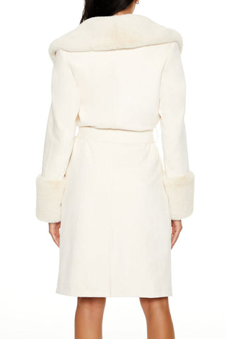 Faux Fur-Trim Faux Suede Trench Coat