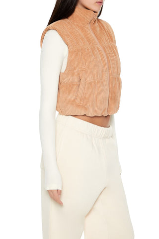 Cropped Funnel Neck Corduroy Vest