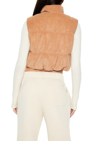 Cropped Funnel Neck Corduroy Vest