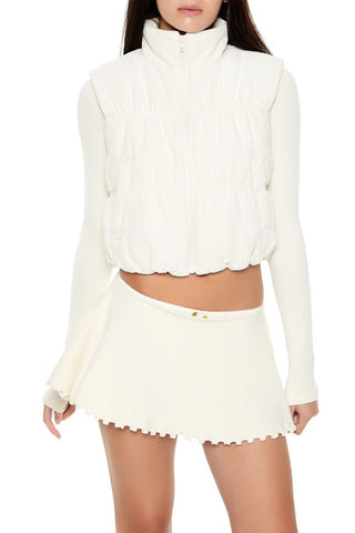 Cropped Funnel Neck Corduroy Vest