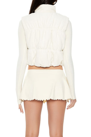 Cropped Funnel Neck Corduroy Vest