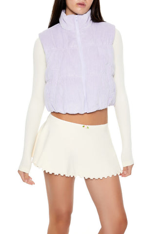 Cropped Funnel Neck Corduroy Vest