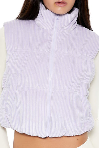 Cropped Funnel Neck Corduroy Vest