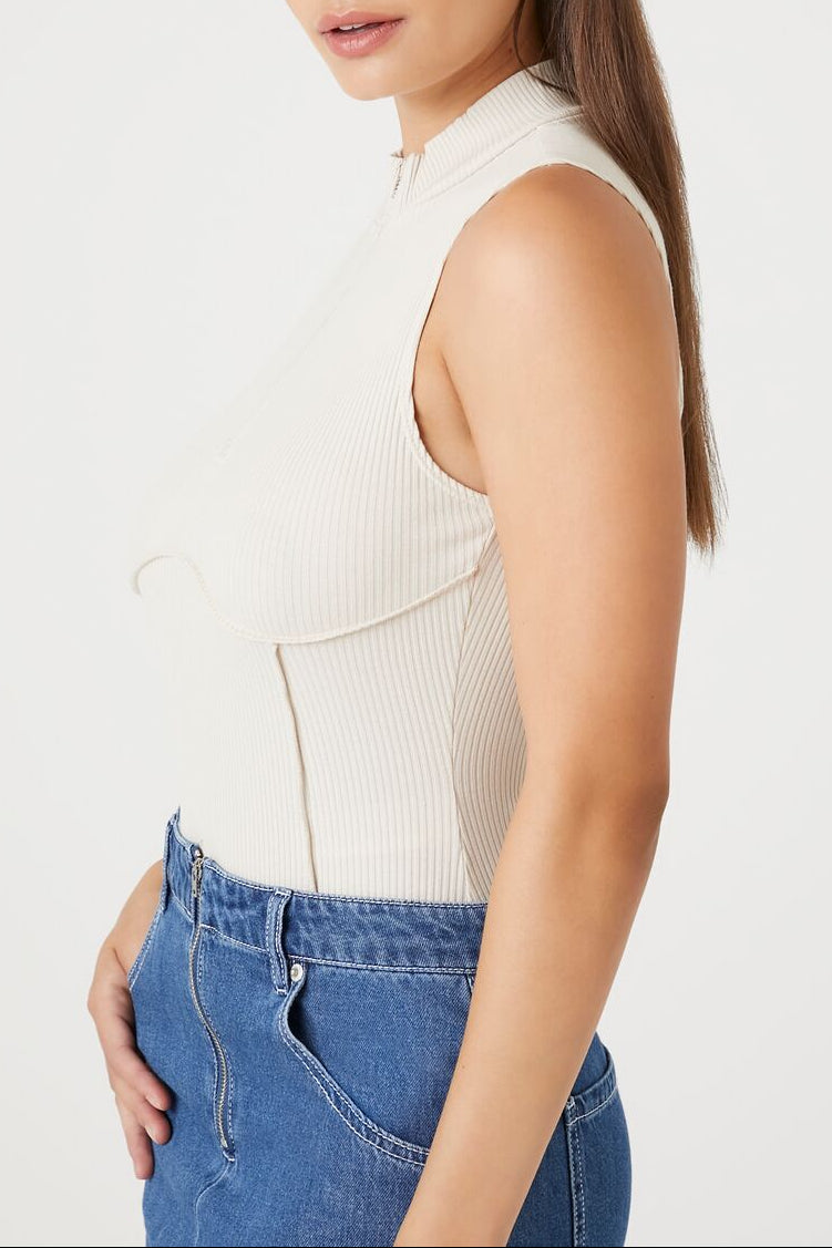  Forever 21 Ribbed Half-Zip Bodysuit - birch - Bonton