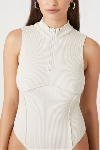 Ribbed Half-Zip Bodysuit