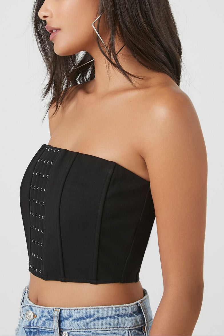  Forever 21 Hook-and-Eye Cropped Tube Top - black - Bonton