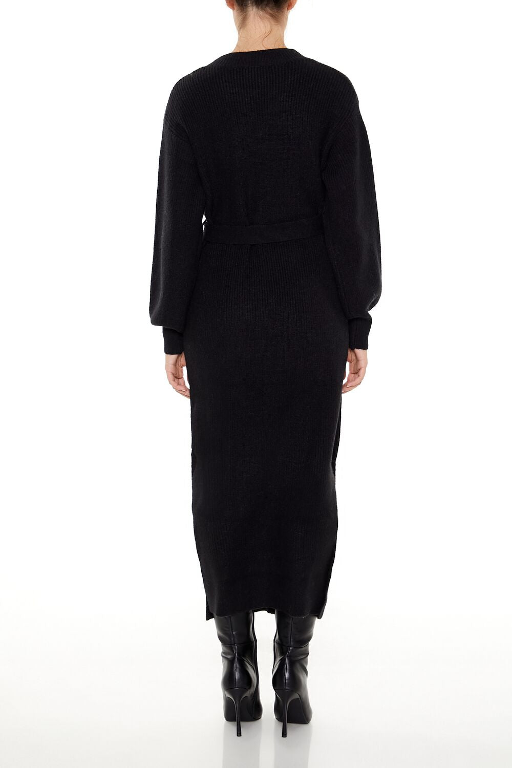 Tie-Front Midi Sweater Dress - black / XS Tie-Front Midi Sweater Dress - black / XS