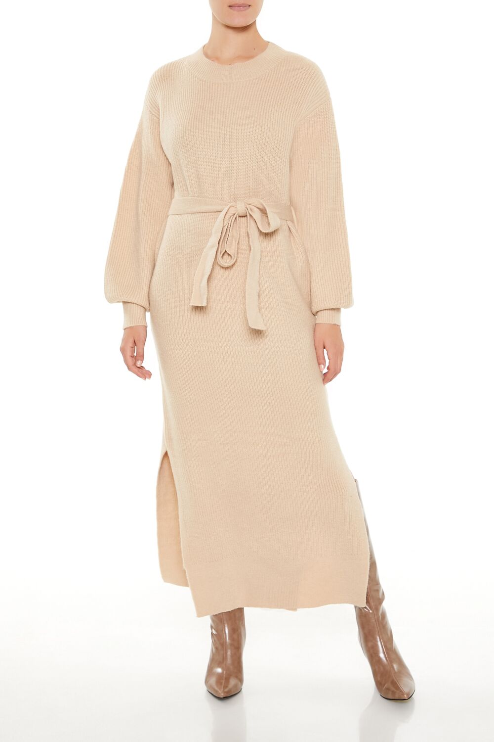  Forever 21 Tie-Front Midi Sweater Dress - taupe - Bonton