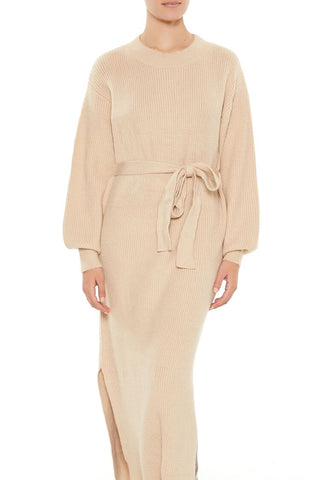 Tie-Front Midi Sweater Dress