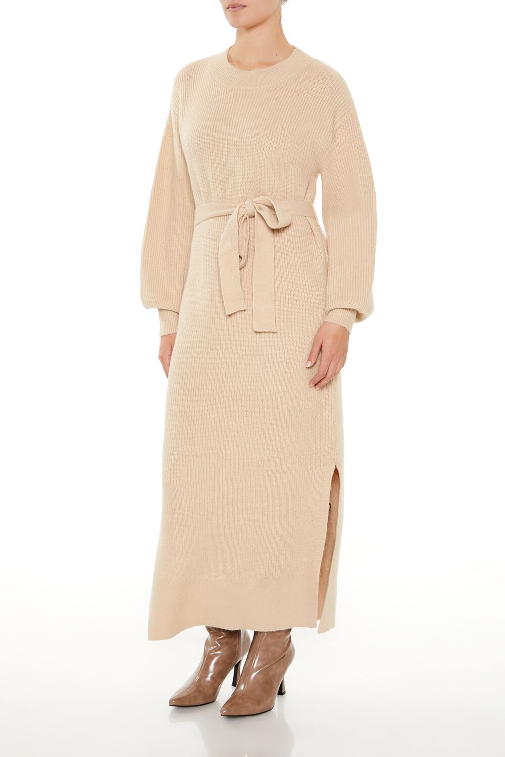  Forever 21 Tie-Front Midi Sweater Dress - taupe - Bonton