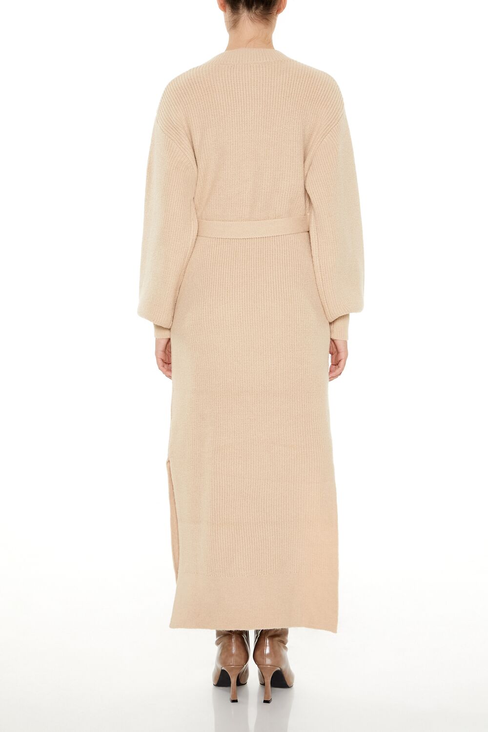  Forever 21 Tie-Front Midi Sweater Dress - taupe - Bonton