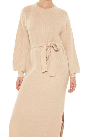 Tie-Front Midi Sweater Dress