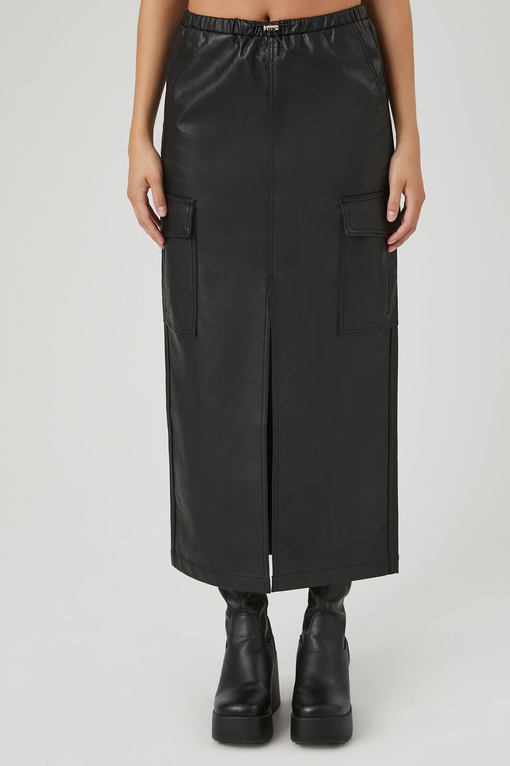  Forever 21 Faux Leather Maxi Slit Skirt - black - Bonton
