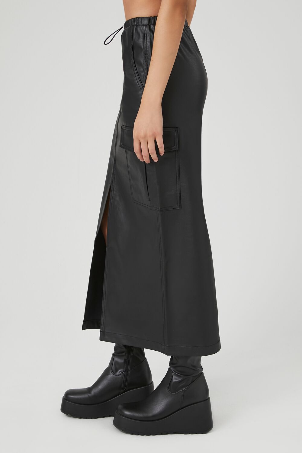  Forever 21 Faux Leather Maxi Slit Skirt - black - Bonton