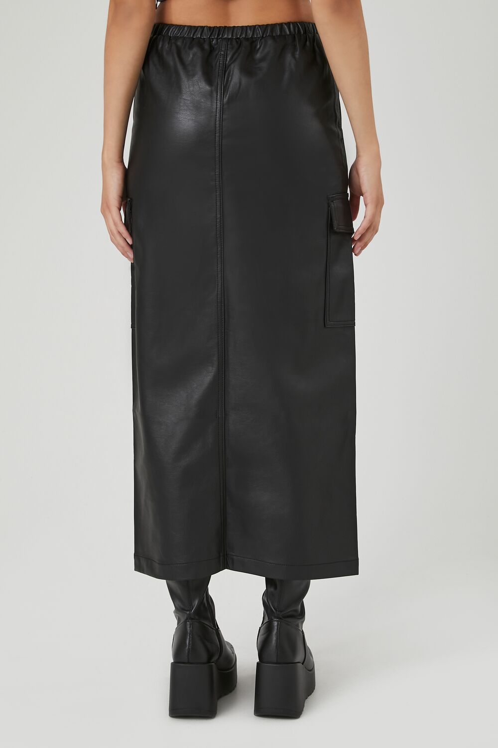  Forever 21 Faux Leather Maxi Slit Skirt - black - Bonton