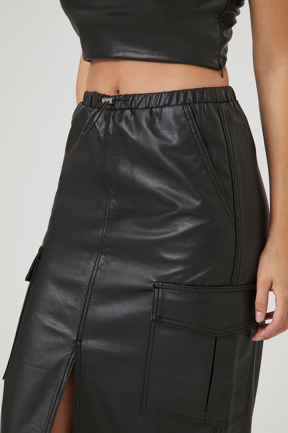  Forever 21 Faux Leather Maxi Slit Skirt - black - Bonton