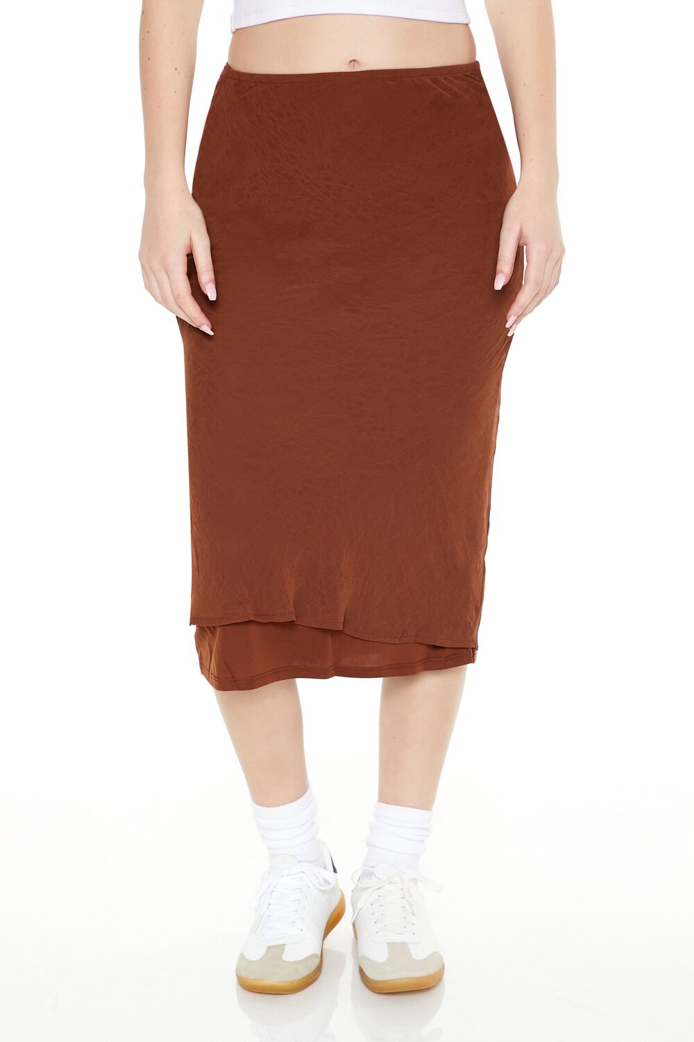  Forever 21 Chiffon Midi Skirt - cappuccino - Bonton