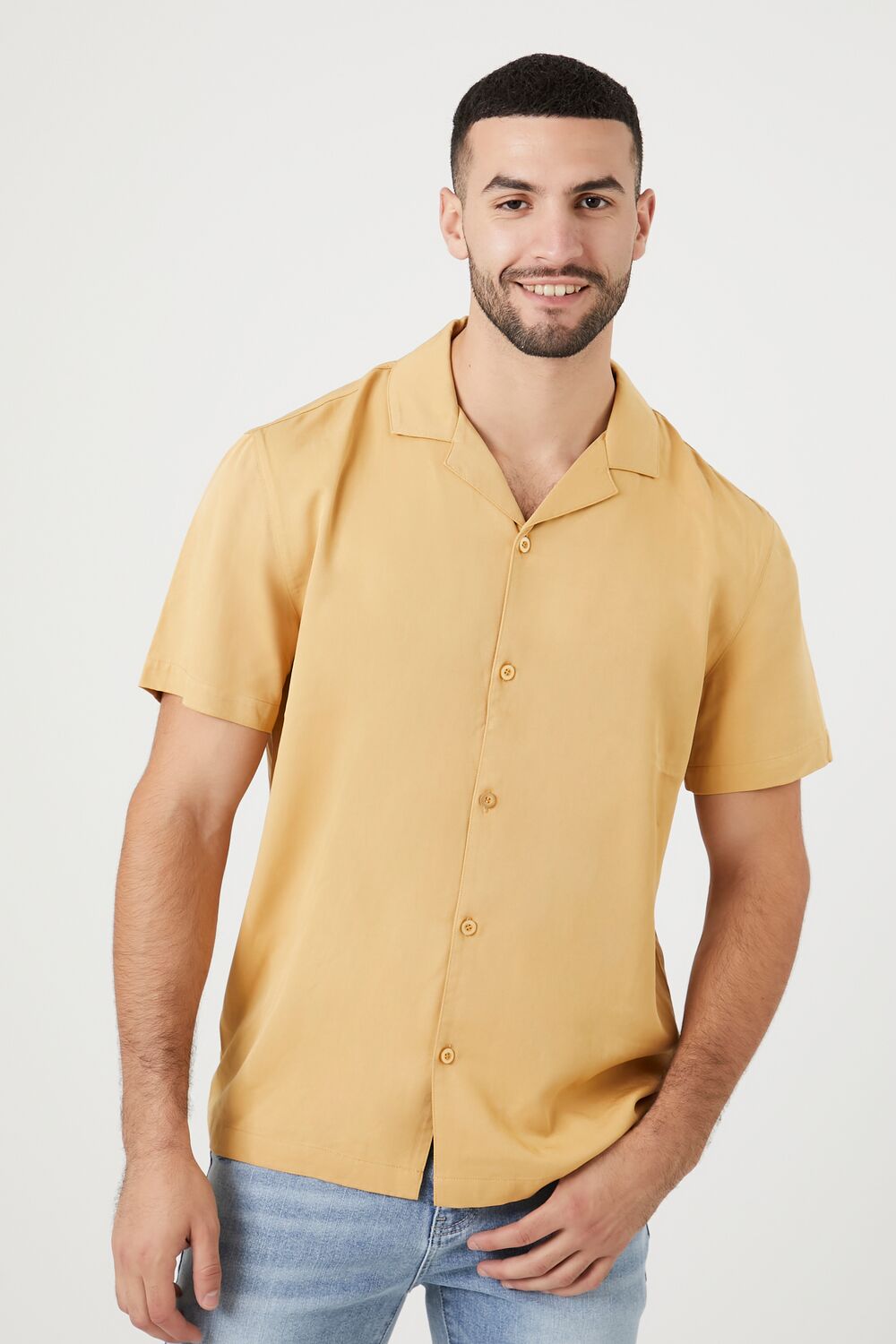  Forever 21 Rayon Short-Sleeve Shirt - camel - Bonton