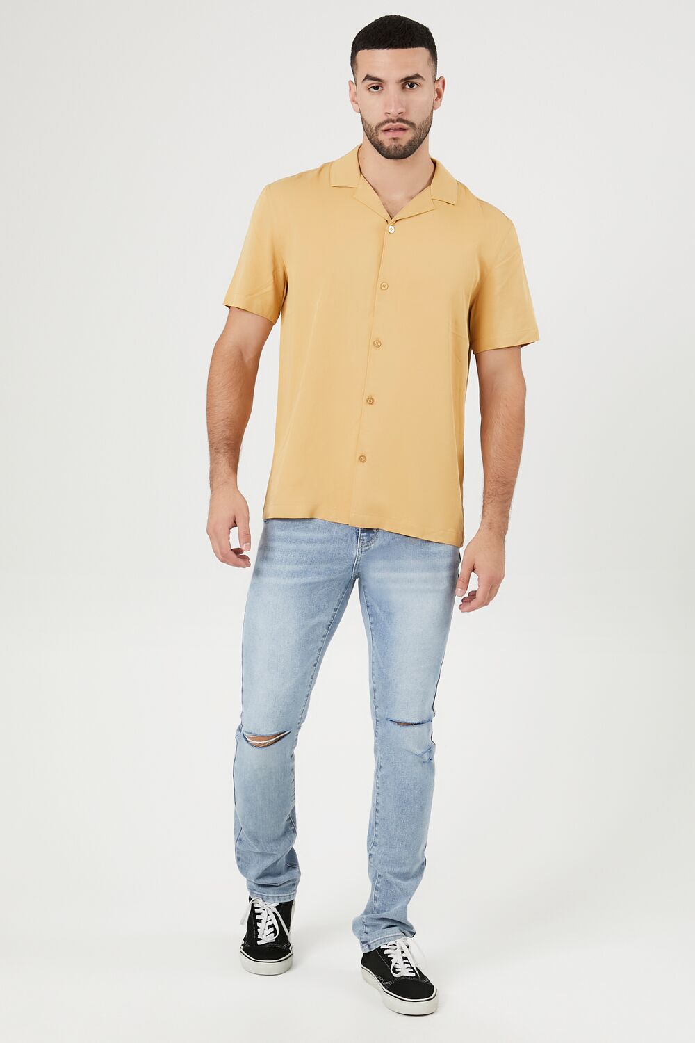  Forever 21 Rayon Short-Sleeve Shirt - camel - Bonton