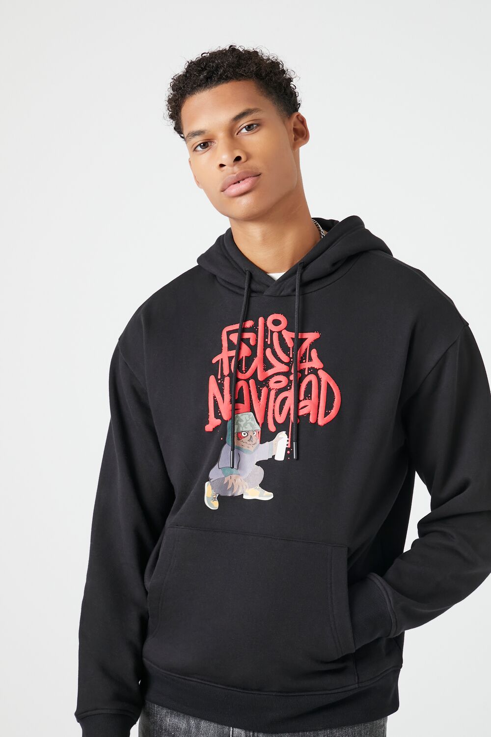  Forever 21 Feliz Navidad Graphic Hoodie - black multi - Bonton