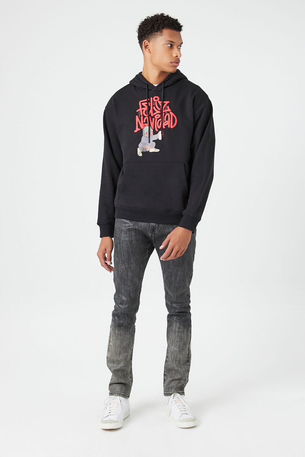  Forever 21 Feliz Navidad Graphic Hoodie - black multi - Bonton