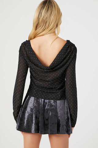 Rhinestone Cowl Back Long-Sleeve Top