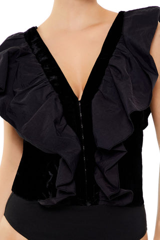 Ruffle Butterfly-Sleeve Bodysuit