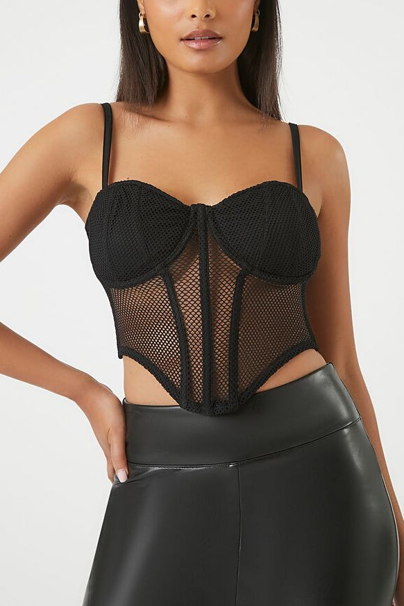 Forever 21 Mesh Cropped Bustier Cami - black - Bonton
