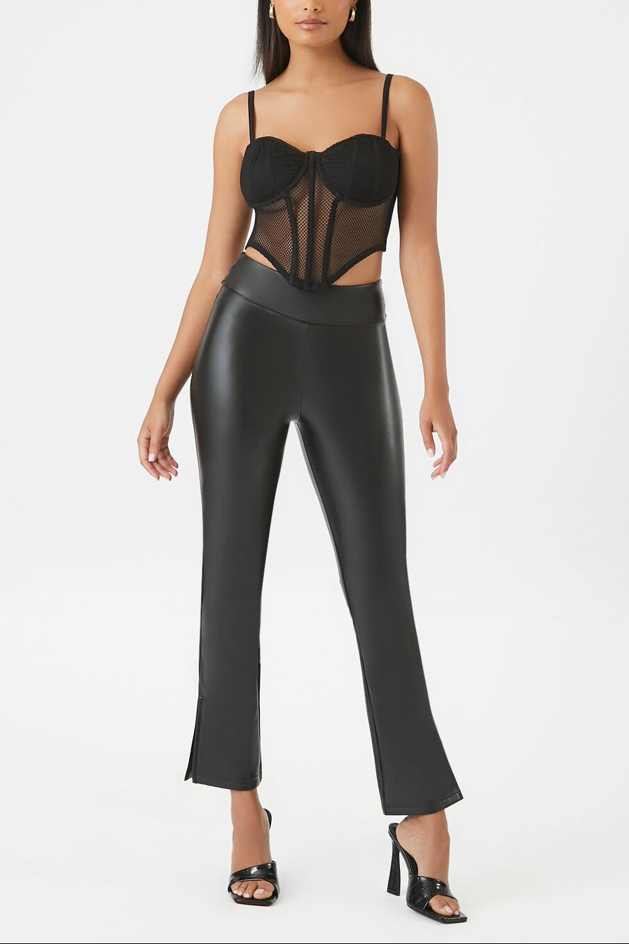  Forever 21 Mesh Cropped Bustier Cami - black - Bonton