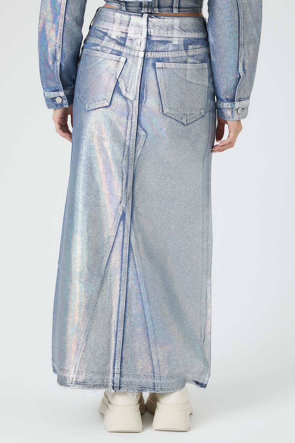  Forever 21 Iridescent Denim A-Line Maxi Skirt - denim - Bonton