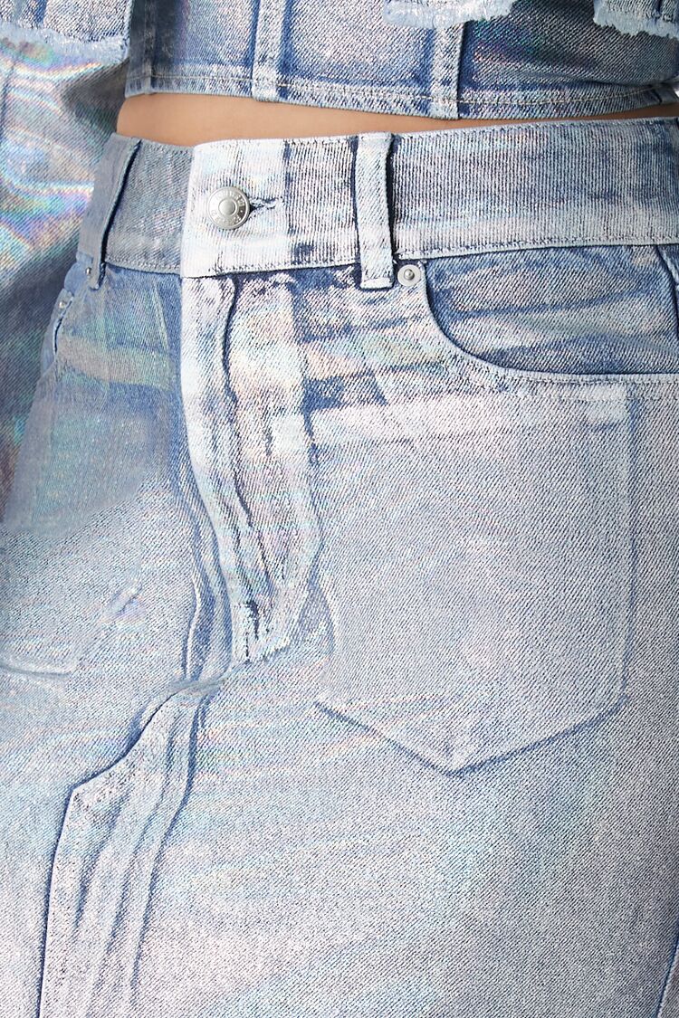  Forever 21 Iridescent Denim A-Line Maxi Skirt - denim - Bonton