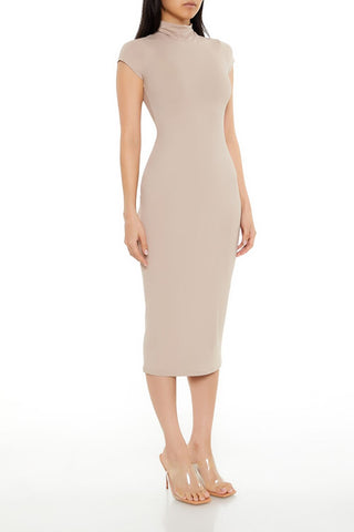 Turtleneck Bodycon Contour Sculpt Midi Dress