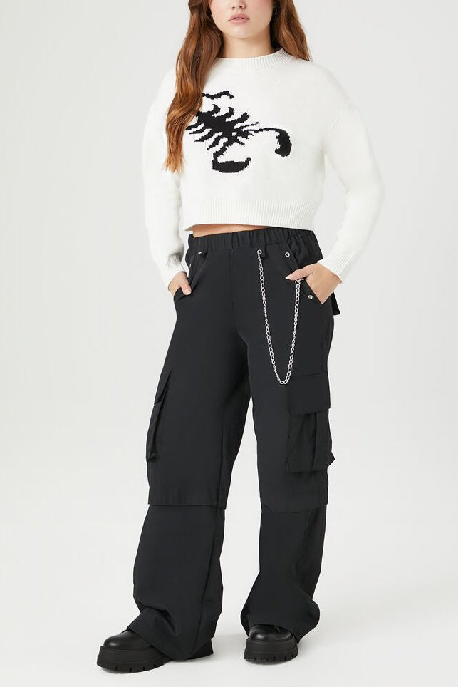  Forever 21 Scorpion Cropped Sweater - white multi - Bonton