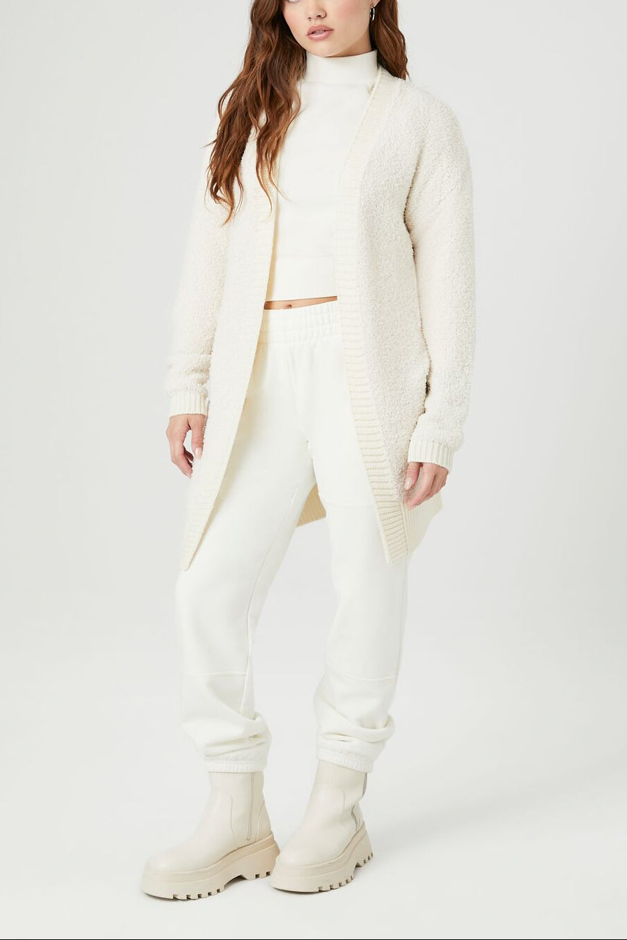  Forever 21 Open-Front Cardigan Sweater - cream - Bonton