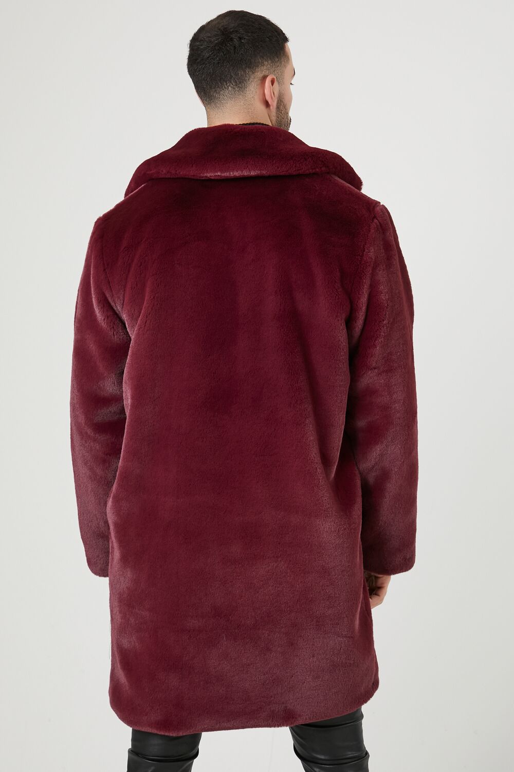  Forever 21 Faux Fur Longline Coat - burgundy-swatch - Bonton