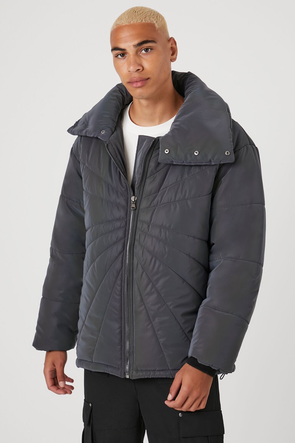  Forever 21 Reflective Quilted Puffer Jacket - grey - Bonton
