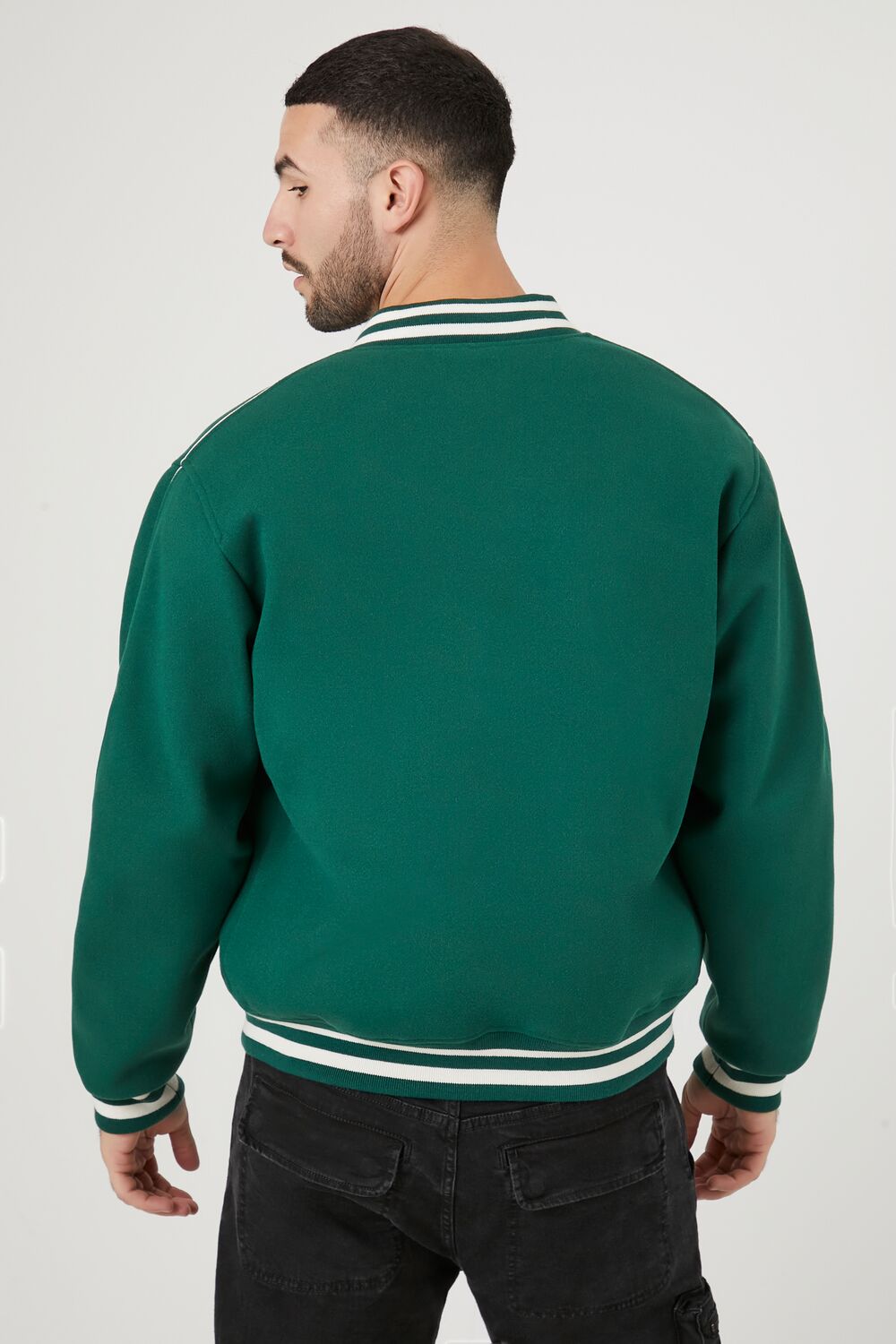  Forever 21 Varsity Letterman Bomber Jacket - green-cream-swatch - Bonton