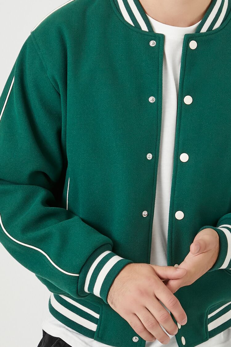  Forever 21 Varsity Letterman Bomber Jacket - green-cream-swatch - Bonton