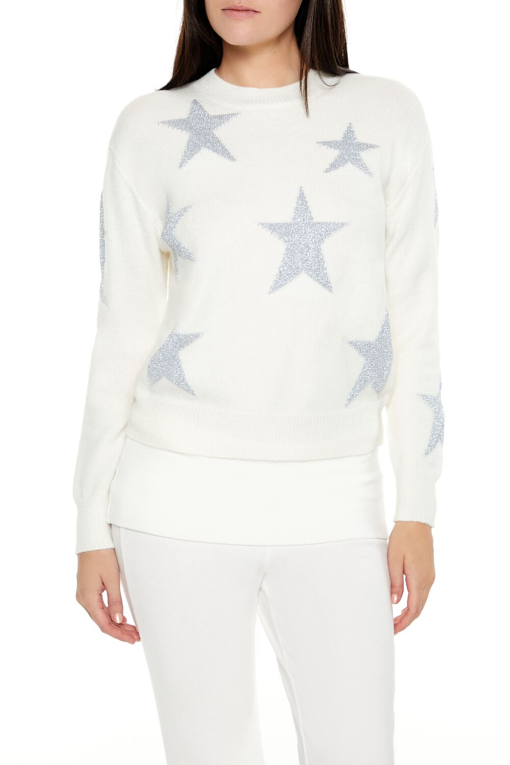  Forever 21 Star Print Sweater - white multi - Bonton