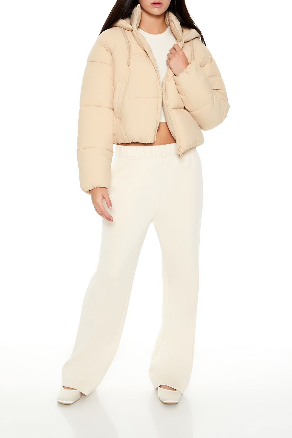  Forever 21 Hooded Quilted Puffer Jacket - desert-sand-swatch - Bonton