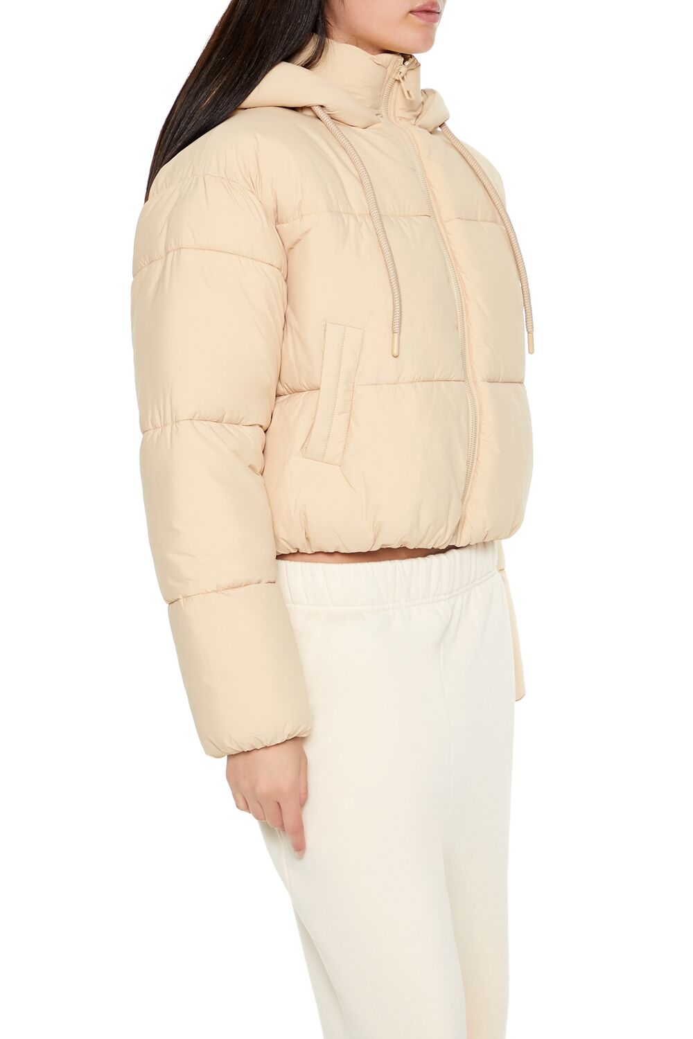  Forever 21 Hooded Quilted Puffer Jacket - desert-sand-swatch - Bonton